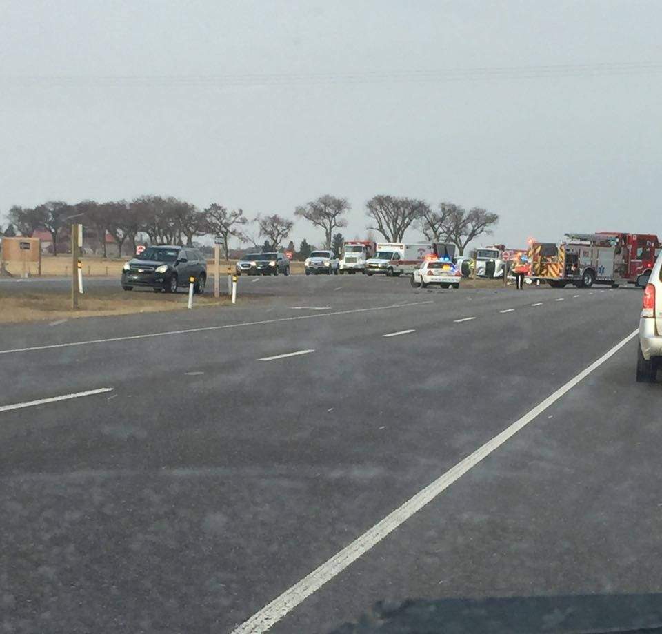 Two vehicles were involved in a collision on Highway 3 east of Lethbridge, March 2, 2016. 