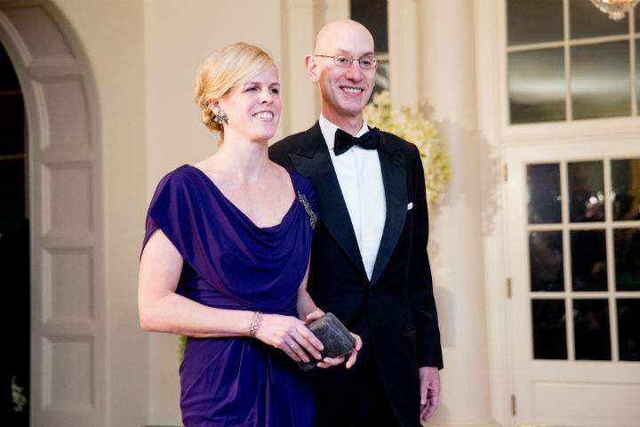 National Basketball Association Commissioner Adam Silver and his wife Maggie Grise arrive for a State Dinner for Prime Minister Justin Trudeau, Thursday, March 10, 2016, at the White House in Washington.