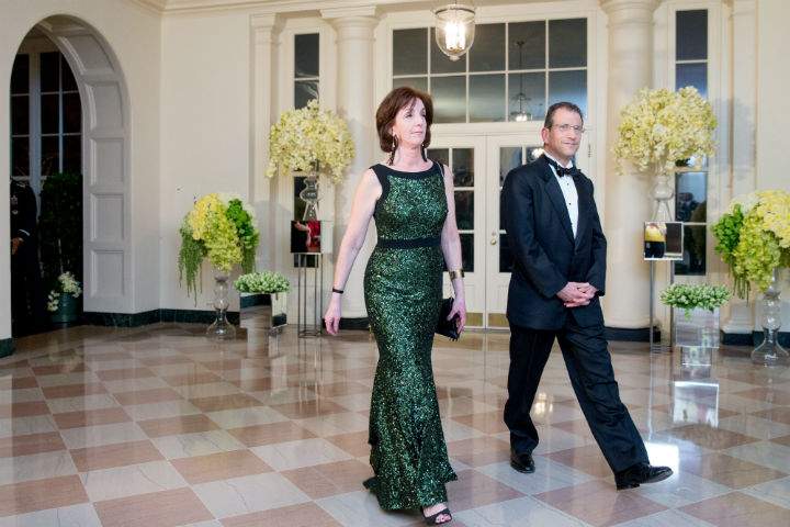 State Department Assistant Secretary of State for Western Hemisphere Affairs Roberta Jacobson and her husband Jonathan arrive for a state dinner for Canadian Prime Minister Justin Trudeau, Thursday, March 10, 2016, at the White House in Washington.