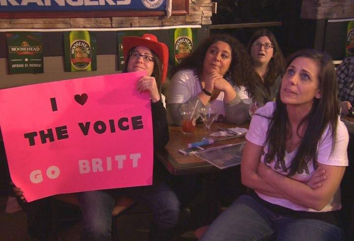 Family and friends watch Brittany Kennell on The Voice at The Club West Island, Monday, March 7, 2016.