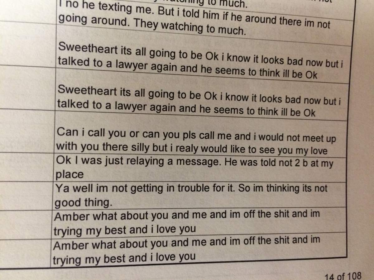 Texts Amber Williams testified she received from Travis Vader’s (and another person’s) phone number.
