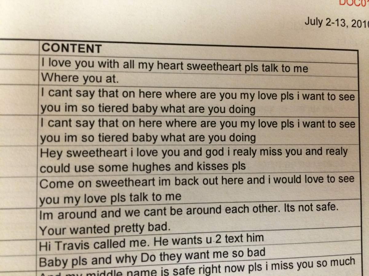 Texts Amber Williams testified she received from Travis Vader’s phone number.