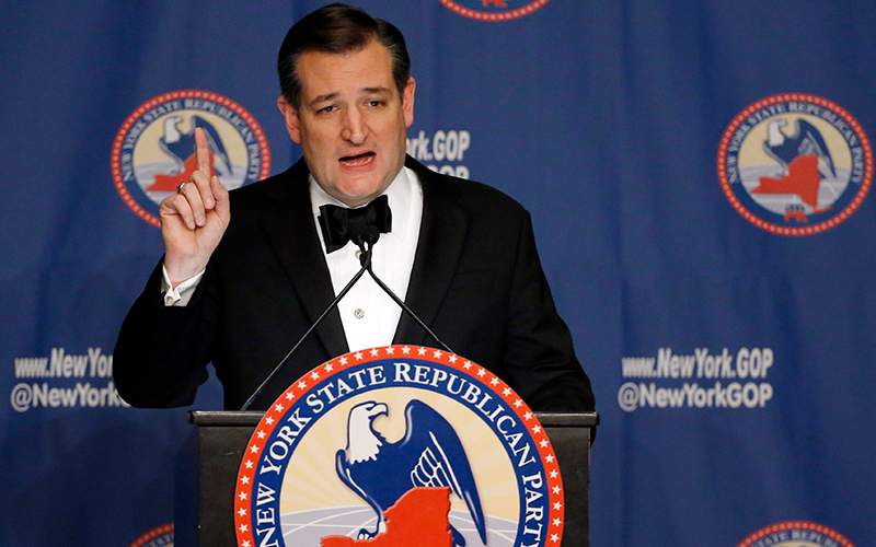 Republican presidential candidate Sen. Ted Cruz, R-Texas, speaks during the New York Republican State Committee Annual Gala Thursday, April 14, 2016, in New York. 