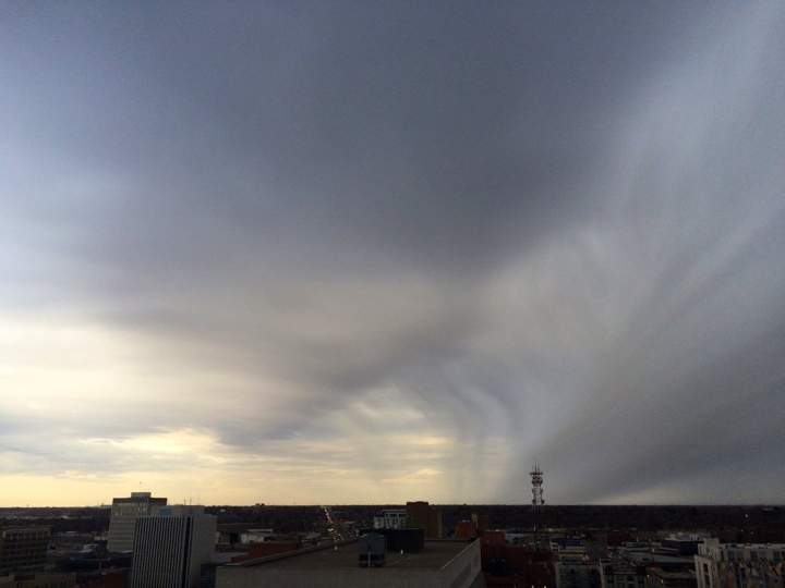 April 22: This Your Saskatchewan photo of some precipitation-carrying clouds north of Saskatoon was taken by Heino Døssing.
