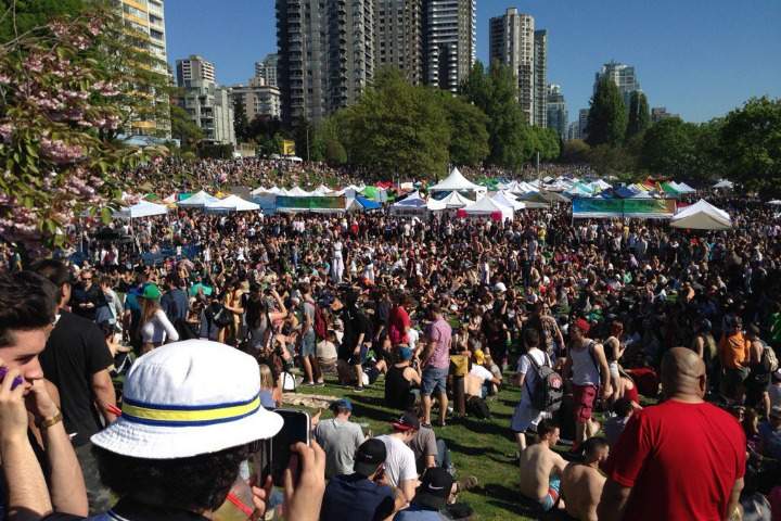 A huge crowd gathered at Sunset Beach for 4/20. 