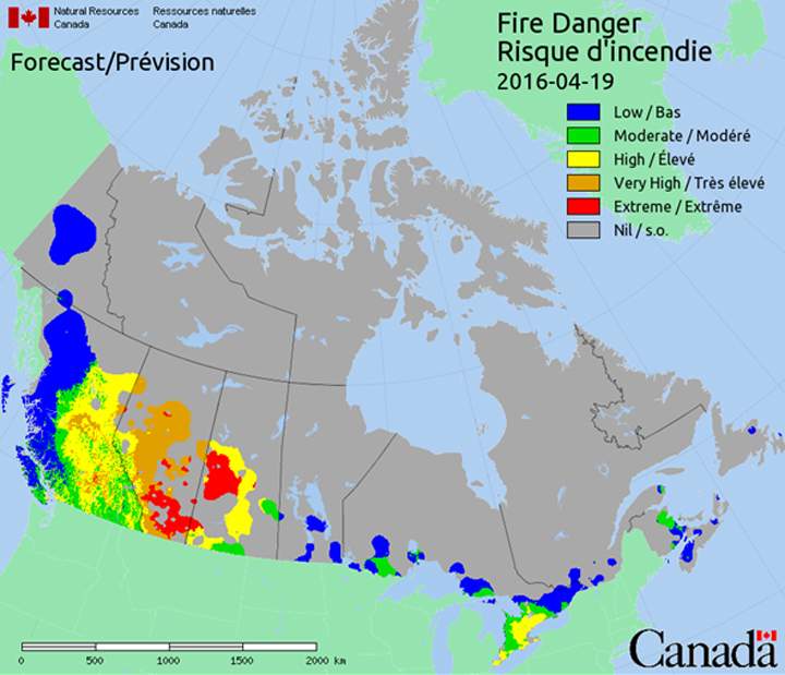Saskatchewan fire risk map - April 19, 2016.
