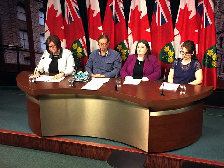 MPP Monique Taylor holds a press conference on changes to autism services in Ontario with Dr. James C. K. Porter and parents Heather Bourdon and Kirsten Ellison on April 12, 2016. 