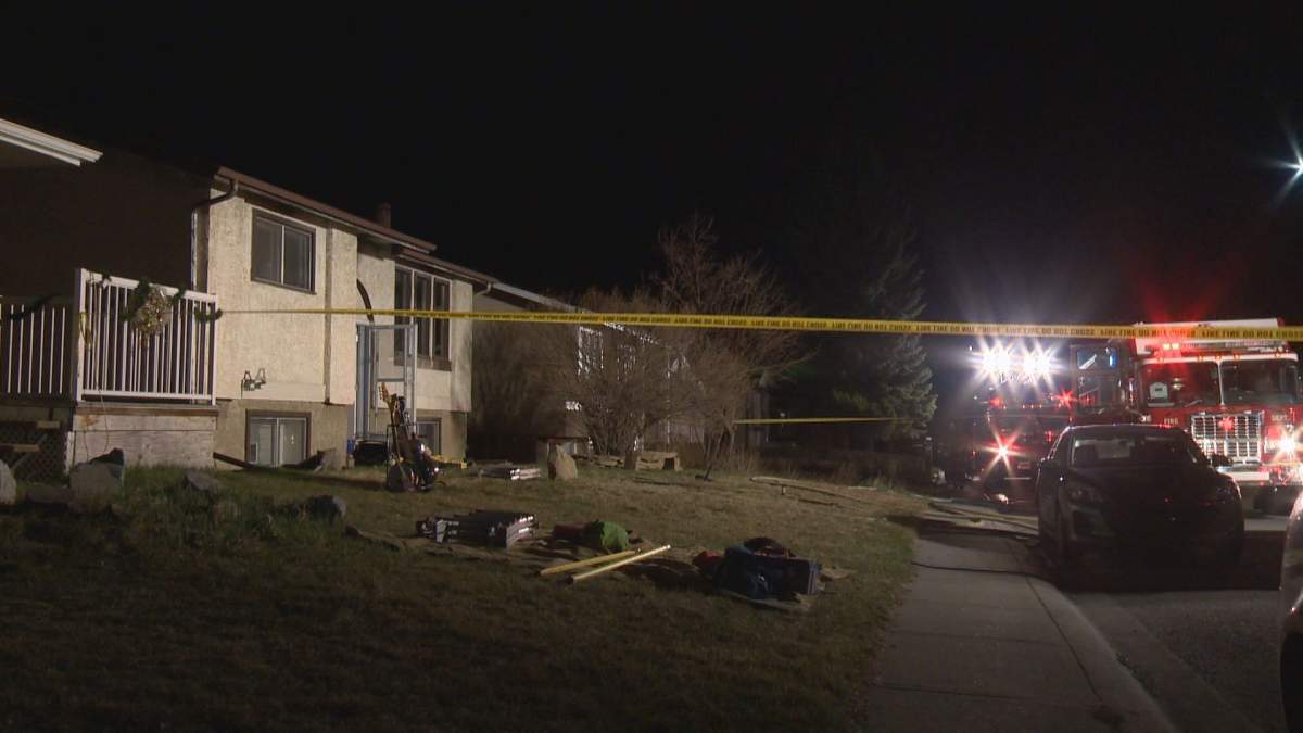 Calgary firefighters respond to a blaze at a northeast home for the second time in a week, Tuesday, April 5, 2016. 