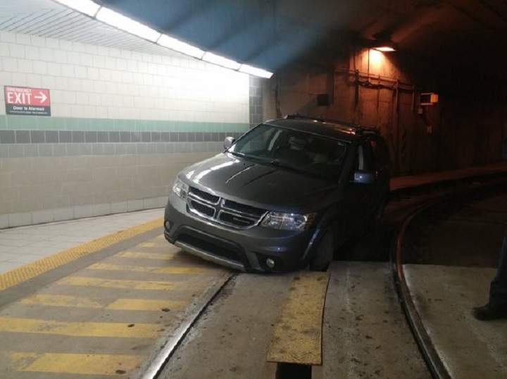 A car was found abandoned inside the Queens Quay streetcar tunnel on April 24, 2016.