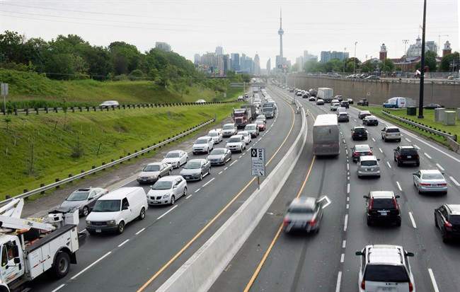 Traffic crawls during morning rush hour in Toronto on June 29, 2015.