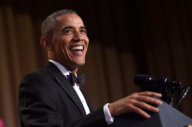 President Barack Obama speaks at the annual White House Correspondents' Association dinner in Washington, Saturday, April 30, 2016. Obama touches down in Ottawa on Wednesday morning.