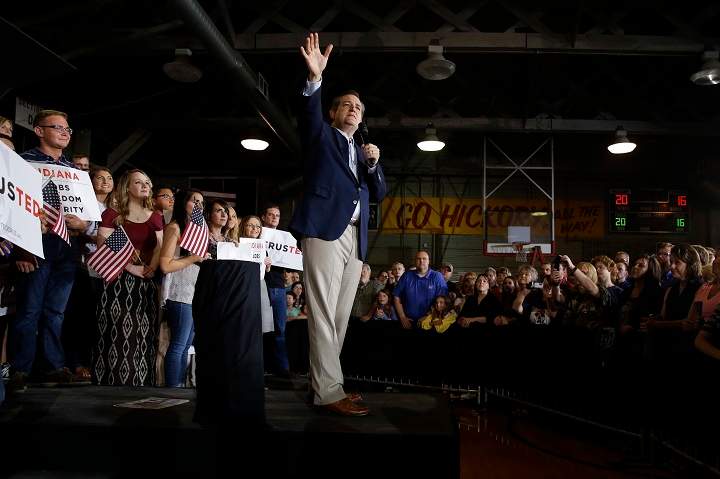 Republican presidential candidate Sen. Ted Cruz, R-Texas, speaks during a rally at the Hoosier Gym in Knightstown, Ind., Tuesday, April 26, 2016. 