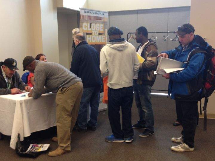 A job fair in Edmonton Wednesday, April 6, 2016 drew in hundreds of people seeking employment. 