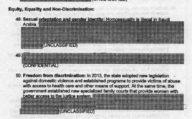 An excerpt from Canada's report on human rights in Saudi Arabia.