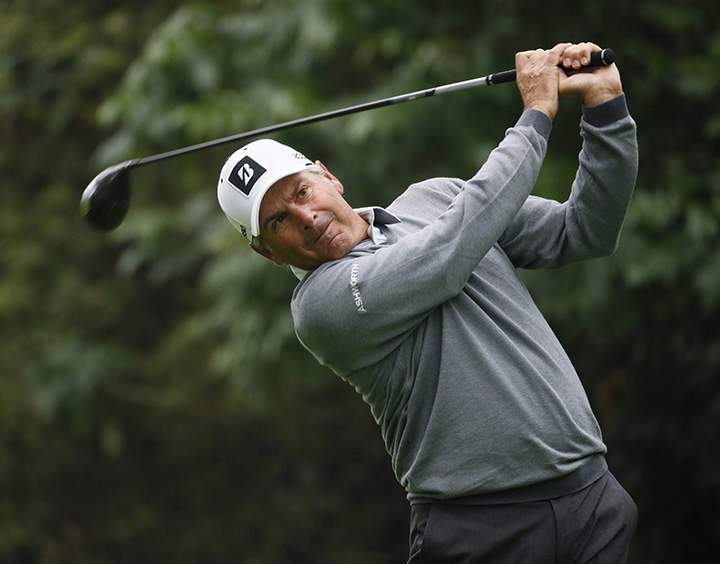 Fred Couples tees off on the 12th hole during the first round of the Northern Trust Open golf tournament at Riviera Country Club in the Pacific Palisades area of Los Angeles on Thursday, Feb. 19, 2015. 