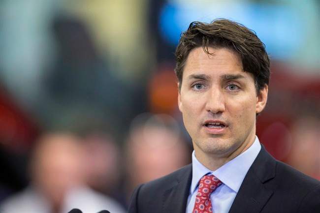 Prime Minister Justin Trudeau speaks during a press conference following a tour of Fanshawe College's Centre for Applied Transportation Technologies in London, Ont., Thursday, April 14, 2016.