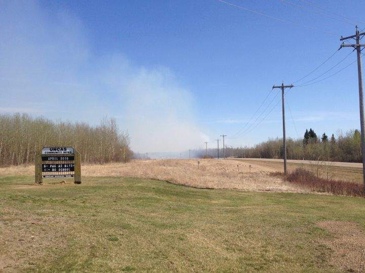 Fire crews were called to a large grass fire in a subdivision in the Uncas area east of Sherwood Park Monday afternoon.