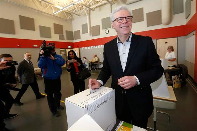 Manitoba premier Greg Selinger votes in the 2016 provincial election.