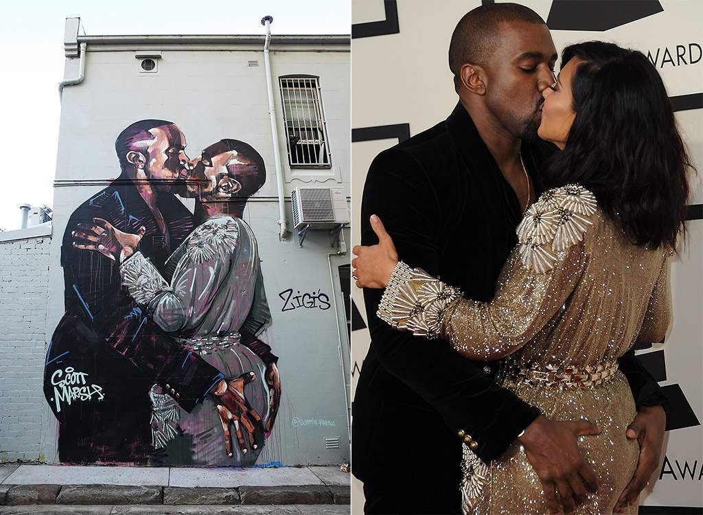 Kanye West mural, Kanye West and Kim Kardashian kissing
