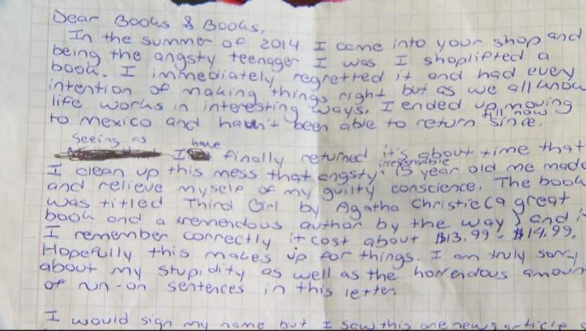 Shoplifter returns stolen book after 2 years with apology note, says they had a guilty conscience - image