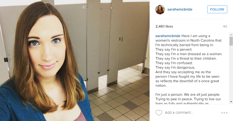 Transgender woman takes selfie in North Carolina bathroom to protest anti-LGBT law - image