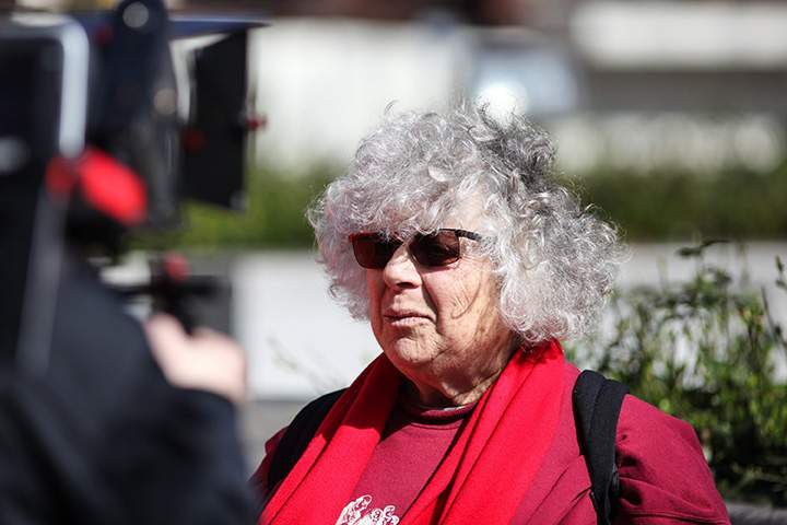 Miriam Margoyles joins protesters in front of the US Embassy in London to call for the release of Steven Avery and Brendan Dassey, both jailed in connection with the 2005 murder of Teresa Halbach in Wisconsin.
