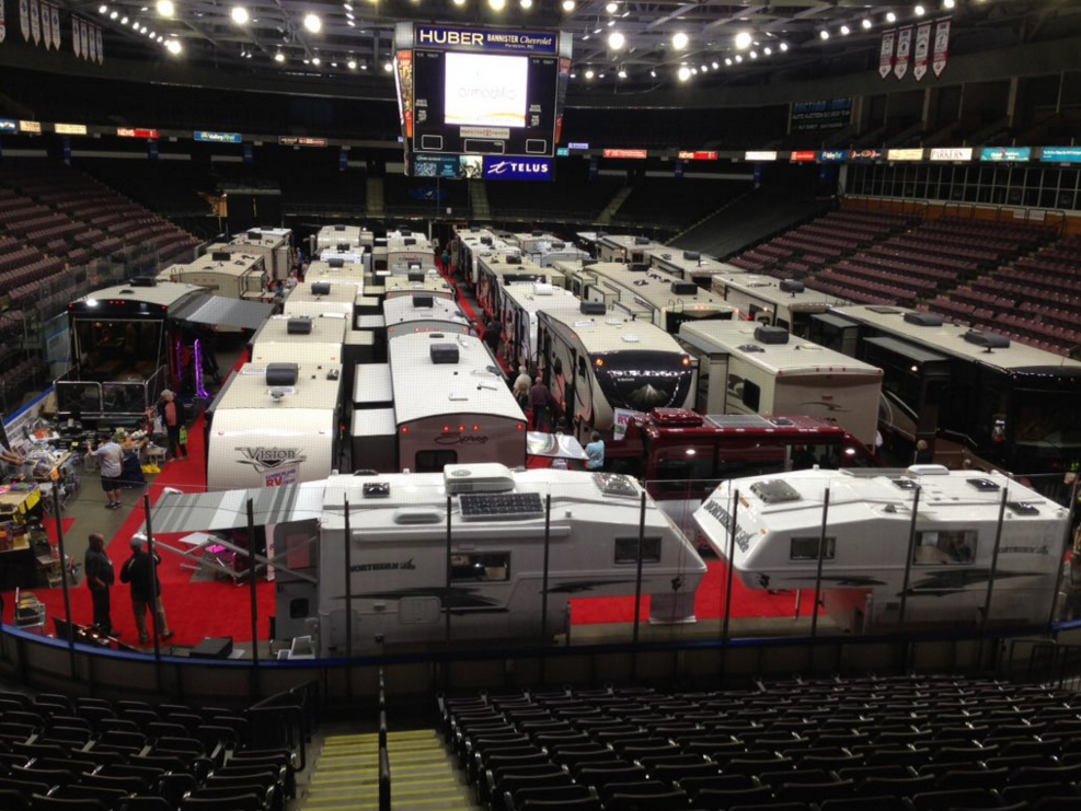 People browsing the selection of RVs on display at the B.C. Interior RV Show in Penticton. 