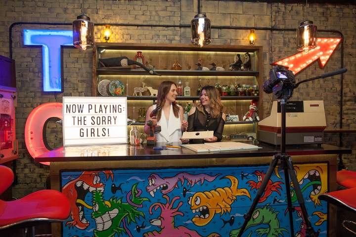 Kelsey MacDermaid and Becky Wright, aka The Sorry Girls, filming in YouTube Space Toronto.