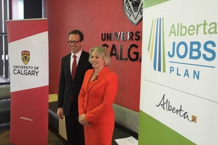 Minister of Advanced Education Minister Marlin Schmidt and University of Calgary President Elizabeth Cannon