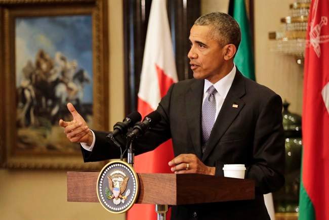 U.S. President Barack Obama gestures during a press conference in Riyadh, Saudi Arabia, Thursday, April 21, 2016. 