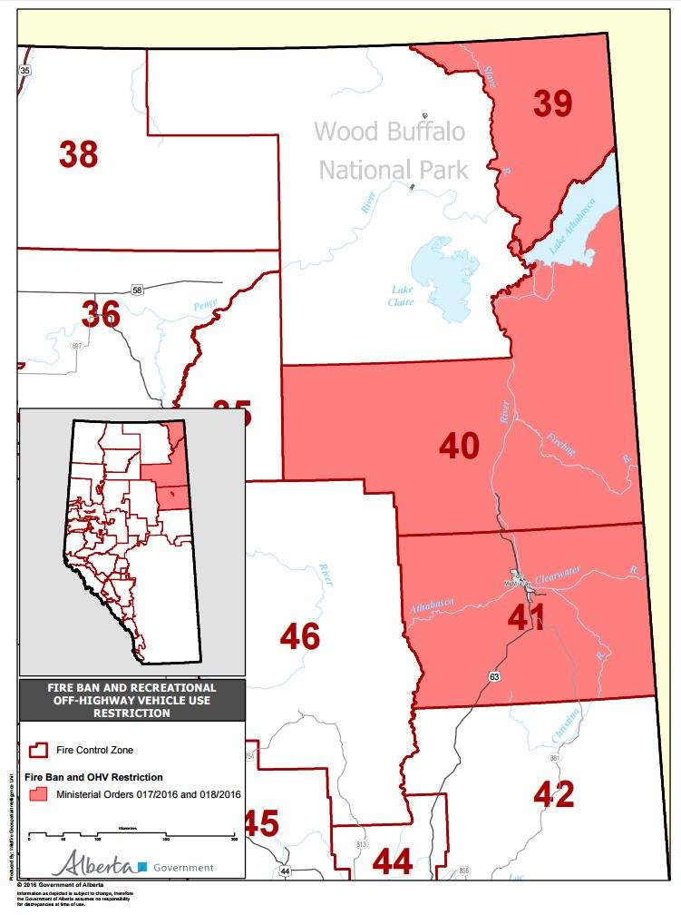 The Alberta fire ban map boundaries as of Tuesday, May 24, 2016.