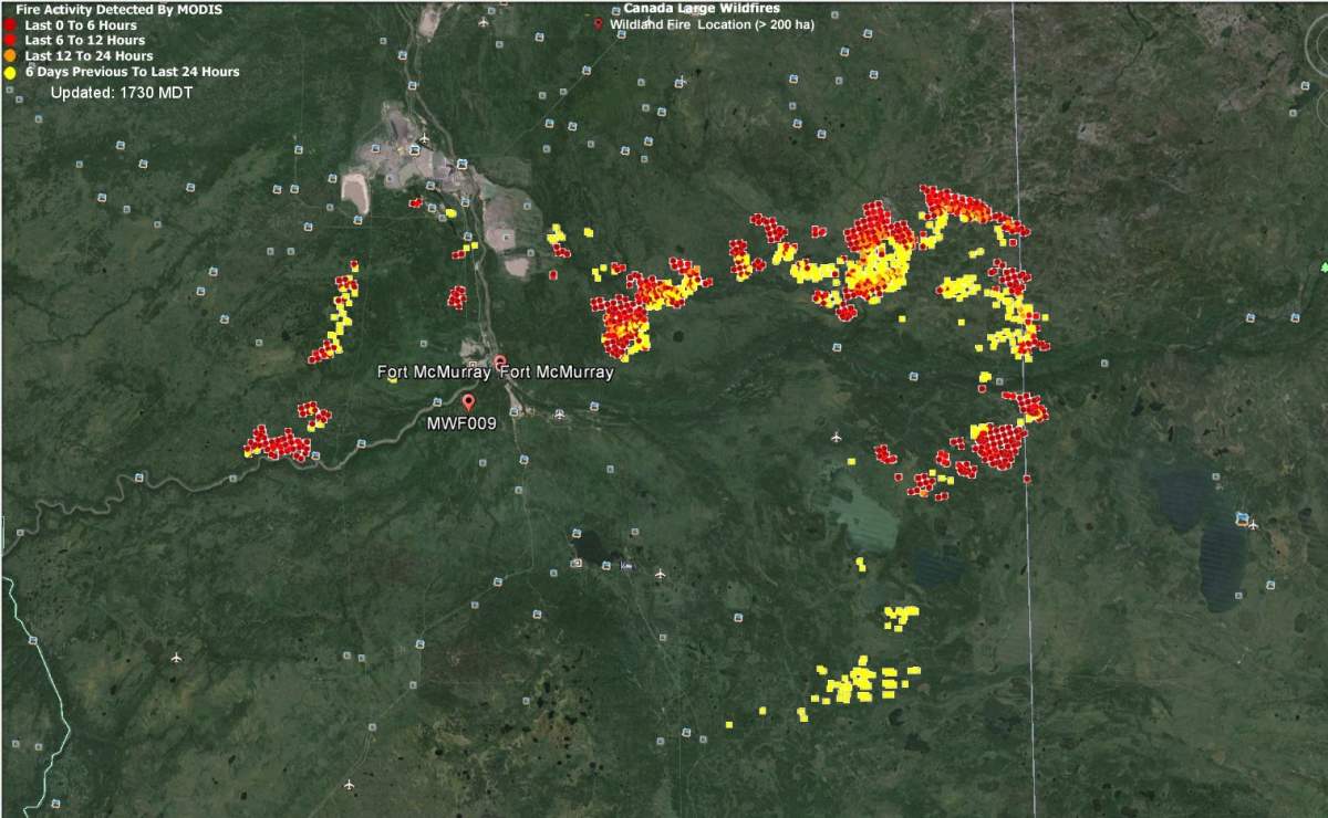 A Google Earth maps shows where the fire has grown Tuesday, May 24, 2016.