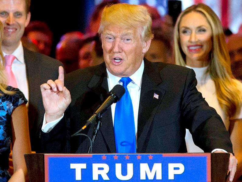 Republican presidential candidate Donald Trump speaks in New York on May 3, 2016.