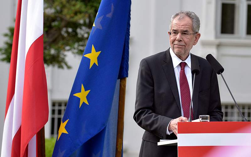 Austria's new president Alexander Van der Bellen delivers a first statement after the official announcement of the final result of the presidential election   in Vienna, Austria, Monday  May 23, 2016.  