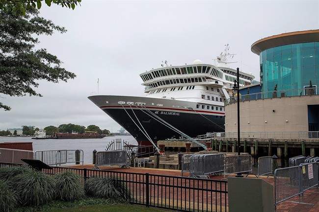 The Balmoral, operated by Fred Olsen Cruise Lines, is docked at the Half Moone Cruise and Celebration Center in Norfolk, Va., on Friday, April 29, 2016.