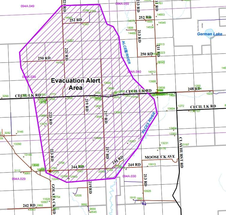 Evacuation alert area in Cecil Lake.