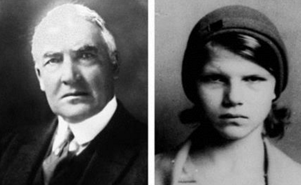 This combination of file photos shows former President Warren G. Harding, left, and Elizabeth Ann Britton.