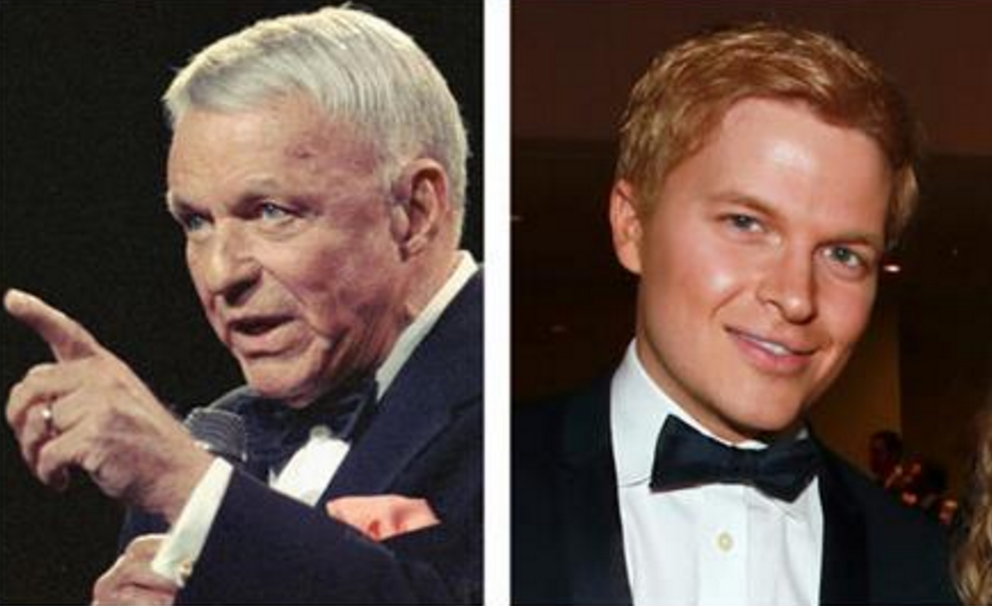 This combination of file photos shows Frank Sinatra, left, in 1990, and Ronan Farrow in 2015.