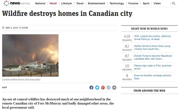 news.com.au's coverage of the Fort McMurray wildfires.