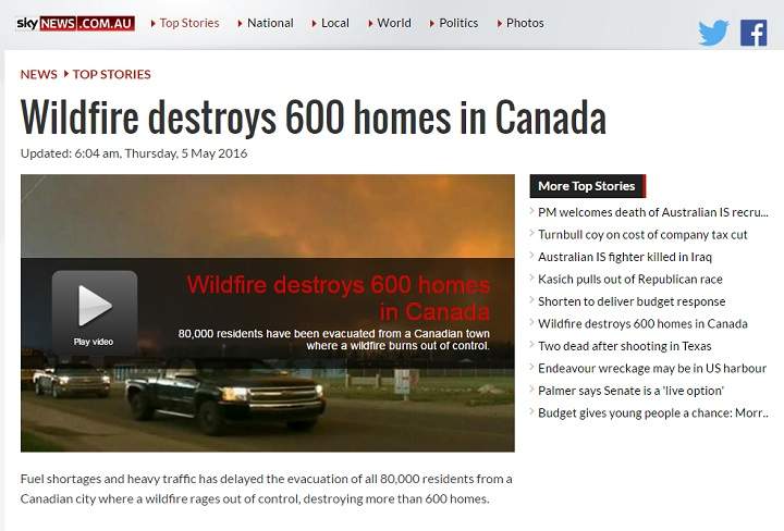 Sky News' coverage of the Fort McMurray wildfires.