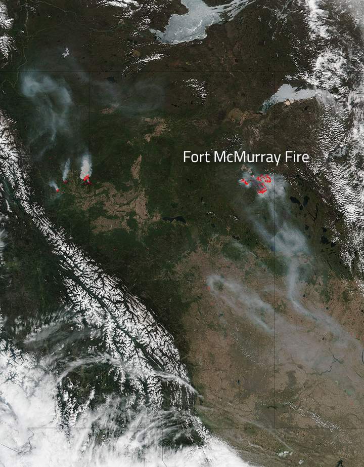 Smoke from the wildfires around Fort McMurray can be seen from space.