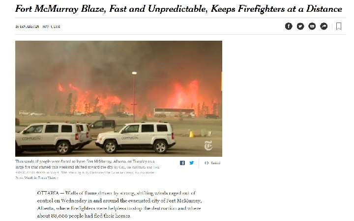 The New York Times' coverage of the Fort McMurray wildfires.