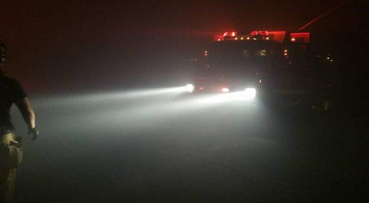 Firefighters work through the night to battle the Fort McMurray wildfire. Uploaded to Facebook by a firefighter and EMT with the Regional Municipality of Wood Buffalo on May 6, 2016. Date and exact location of photo is unknown.