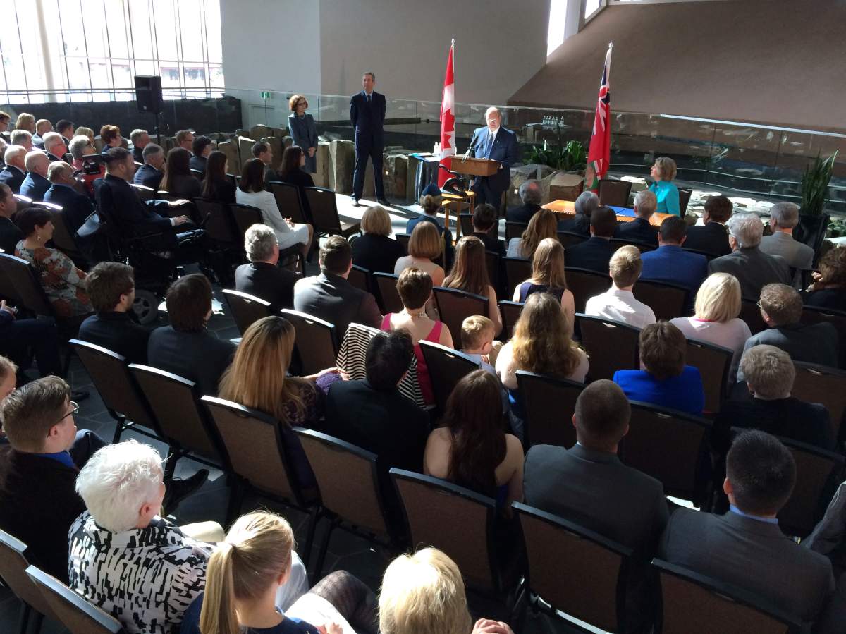 Kelvin Goertzen steps up to the podium Tuesday at the CMHR. He is Manitoba’s new house leader and minister of health, seniors and active living.