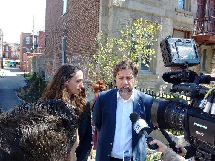Plateau-Mont-Royal mayor Luc Ferrandez speaks outside an alley that was closed to vehicle traffic in 2010, Tuesday, May 10, 2016.