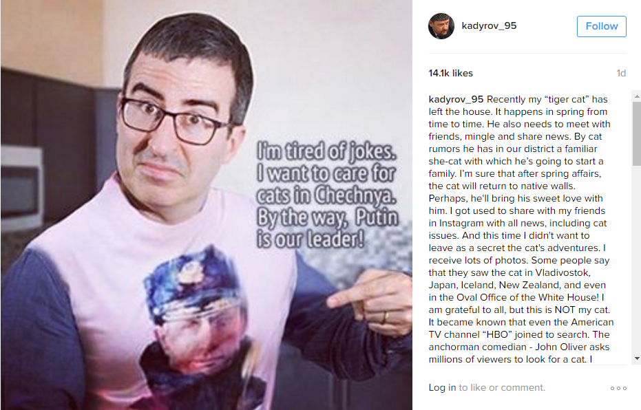 John Oliver pokes fun at Chechen strongman’s lost cat Instagram post. It didn’t go over well. - image