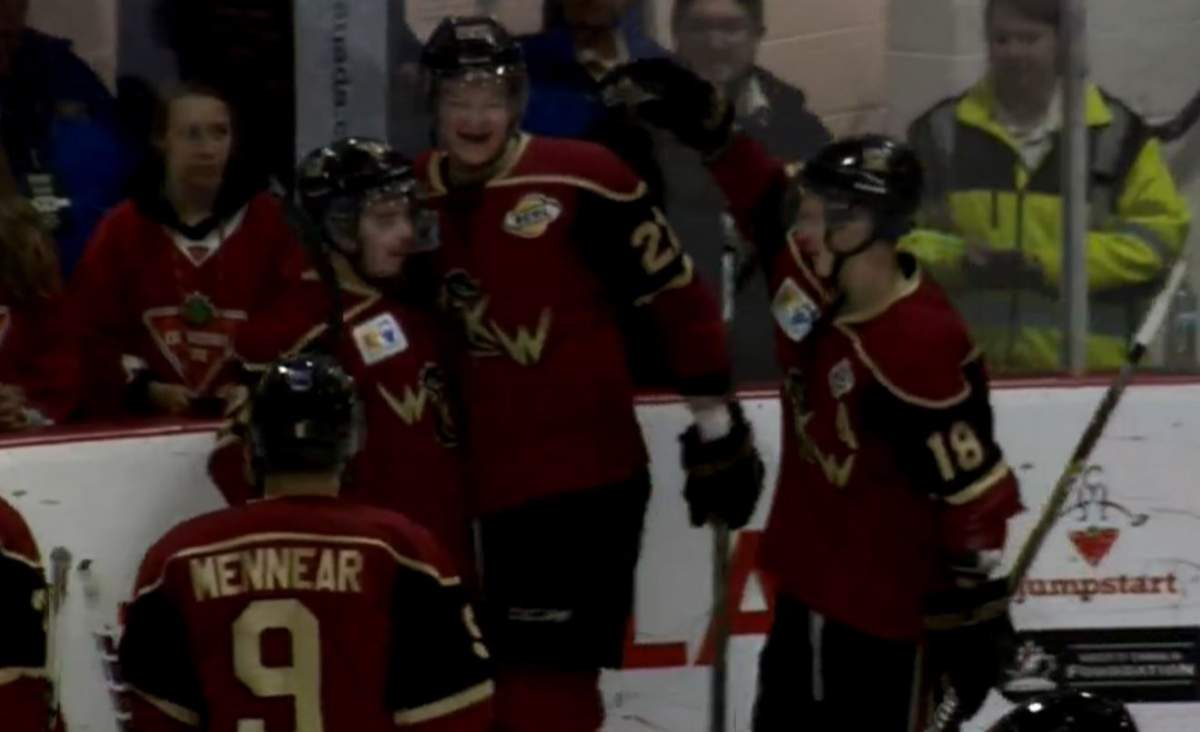 File: The BCHL West Kelowna Warriors Jonathan Desbiens took the first goal during the game against the Trenton Golden Hawks Tuesday at the RBC Cup.