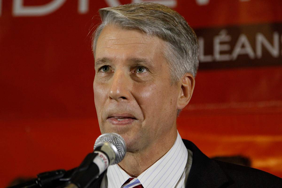 Liberal candidate Andrew Leslie speaks to supporters after winning in the riding of Orleans in the 2015 federal election on Monday, October 19, 2015.