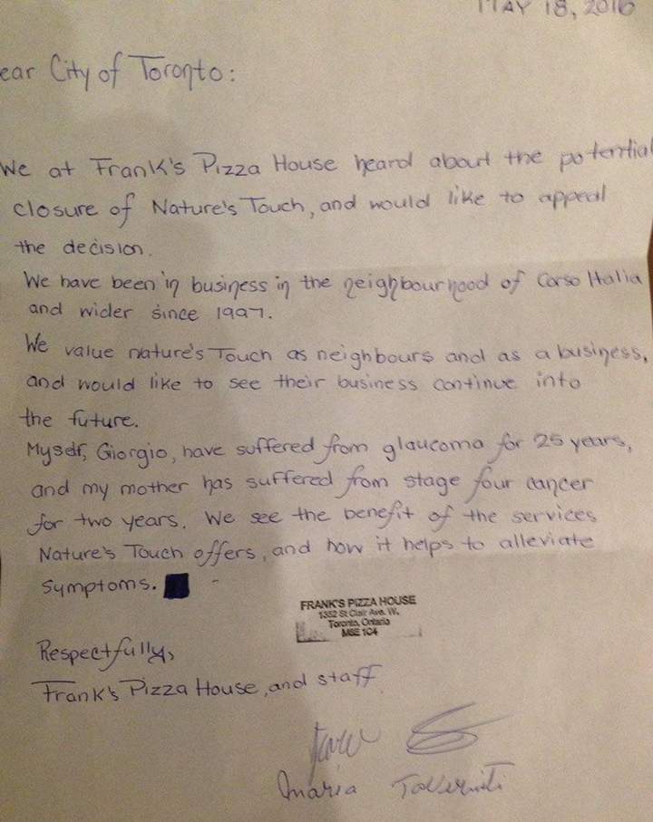Handwritten letter supporting medical marijuana dispensaries.