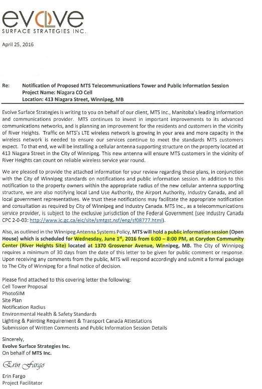 Letter to customer from MTS.